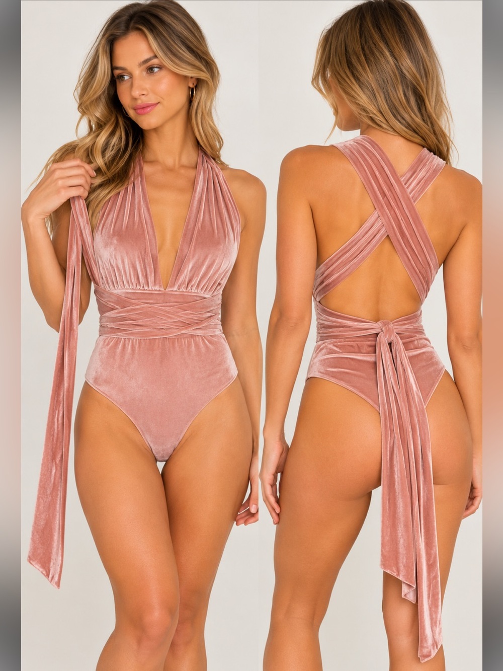 Free People Intimately 100 Ways Convertible Velvet Bodysuit Dusty Rose XS